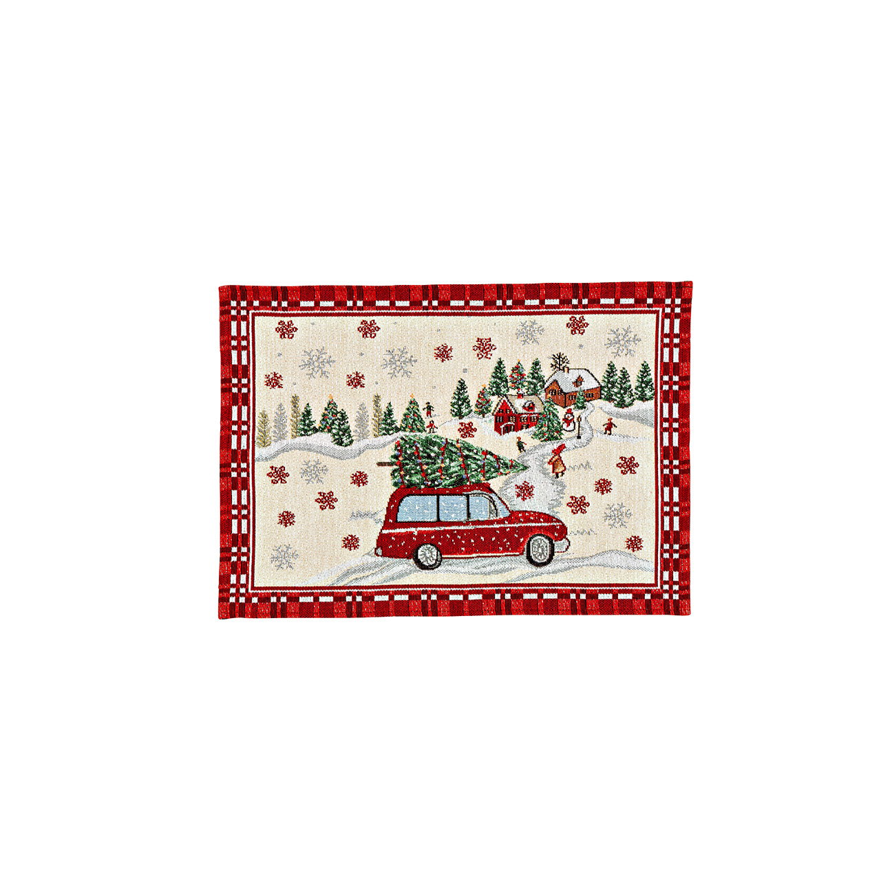 Placemat Christmas car decor made of textile, beige/red (W/H) 48x33cm Tischmatte, Weihnachtsmotiv, Auto, Winterlandschaft, Rot