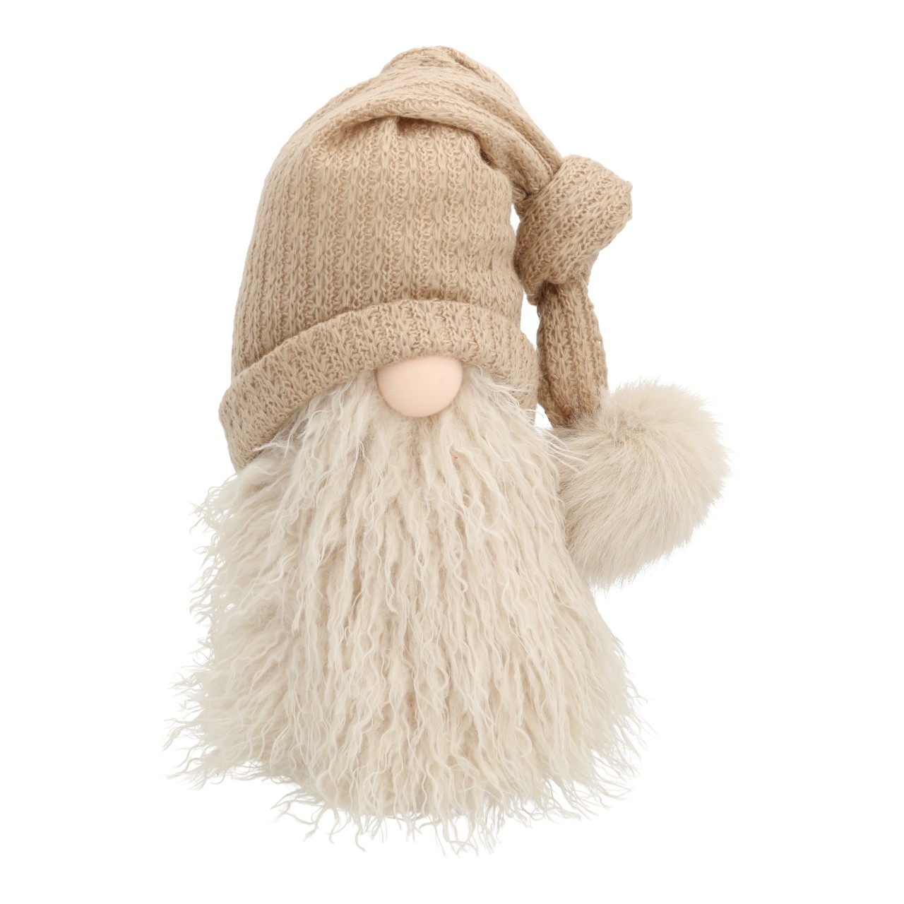 Lutin en textile beige (L/H/P) 19x32x16cm Gnom, Wintermütze, Bart, Gestrickt, Beige
