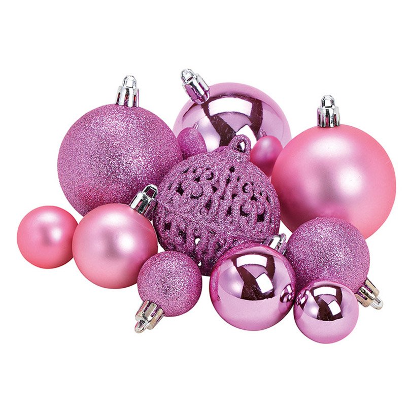 Juego de bolas de Navidad de plástico Rosé Juego de 100, (c/h/d) 35x23x12cm Ø3/4/6cm
