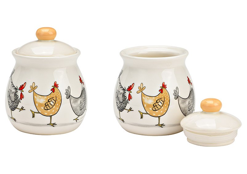 Scatola di latta con coperchio pollo decorato in ceramica colorata (L/H/D) 10x13x10cm
