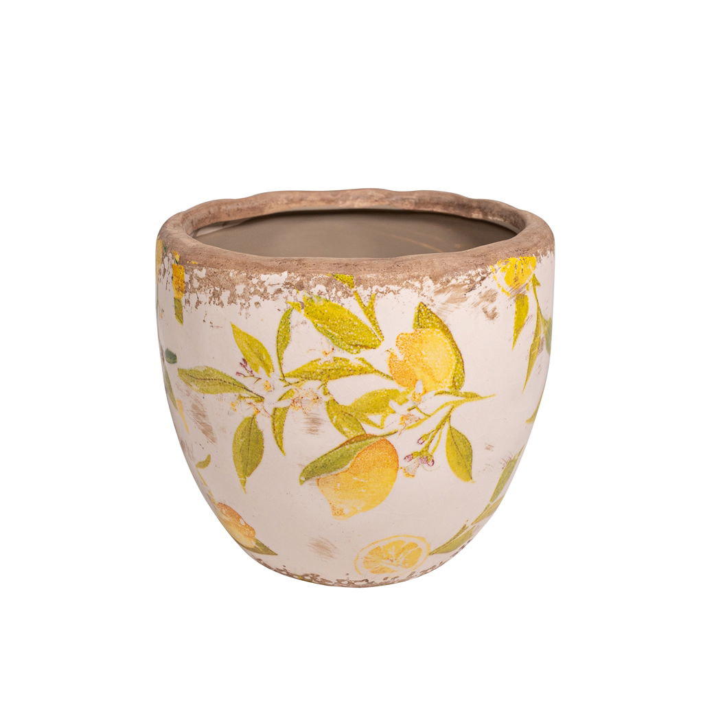 Cachepot con diseño de limón, porcelana, 13x13x11cm, 1 pieza, amarillo Töpferei, Schüssel, Porzellan, Topf, Krug