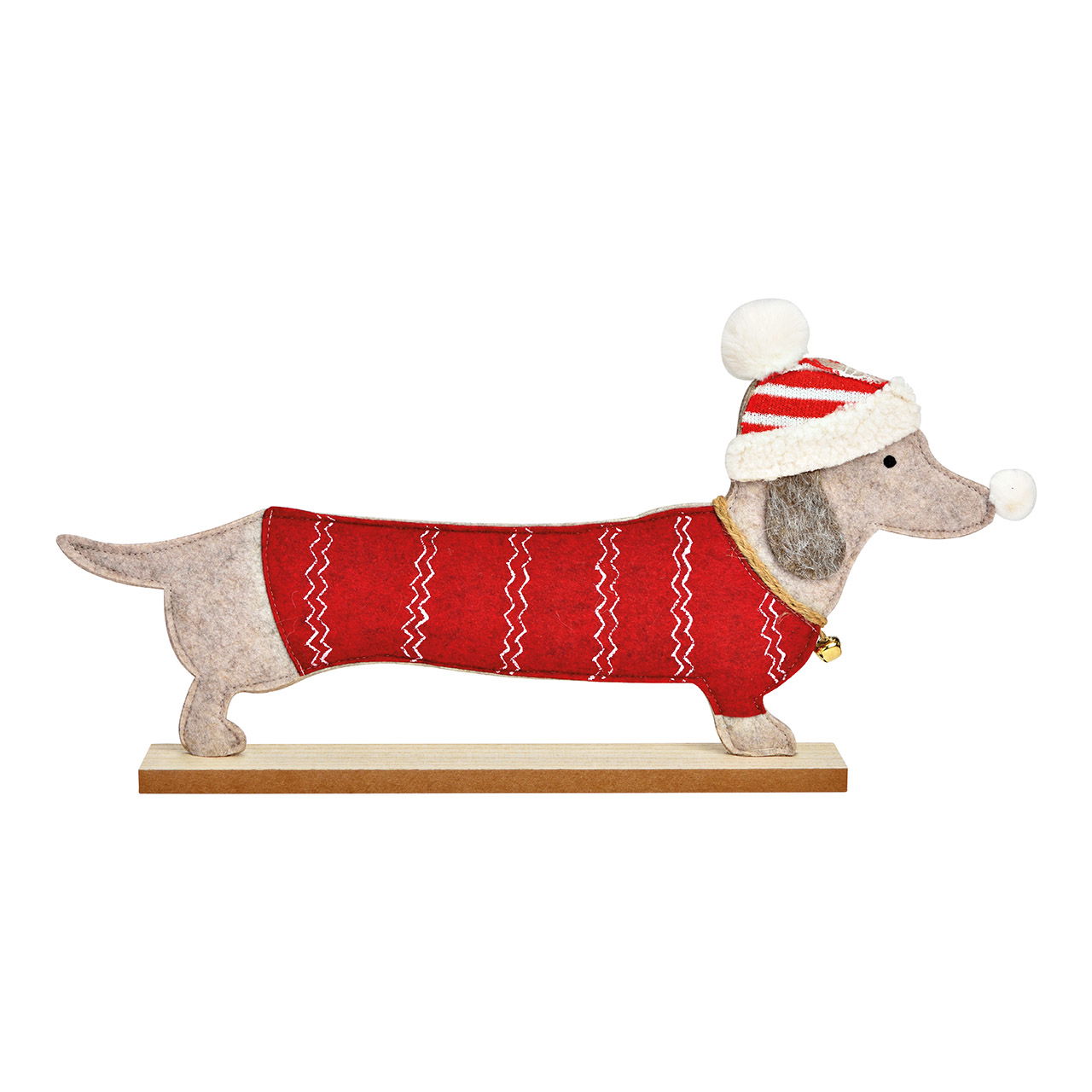 Perro salchicha de pie sobre base de madera de fieltro rojo (A/A/P) 46x24x5cm Perro salchicha de pie sobre base de madera de fieltro rojo (A/A/P) 46x24x5cm