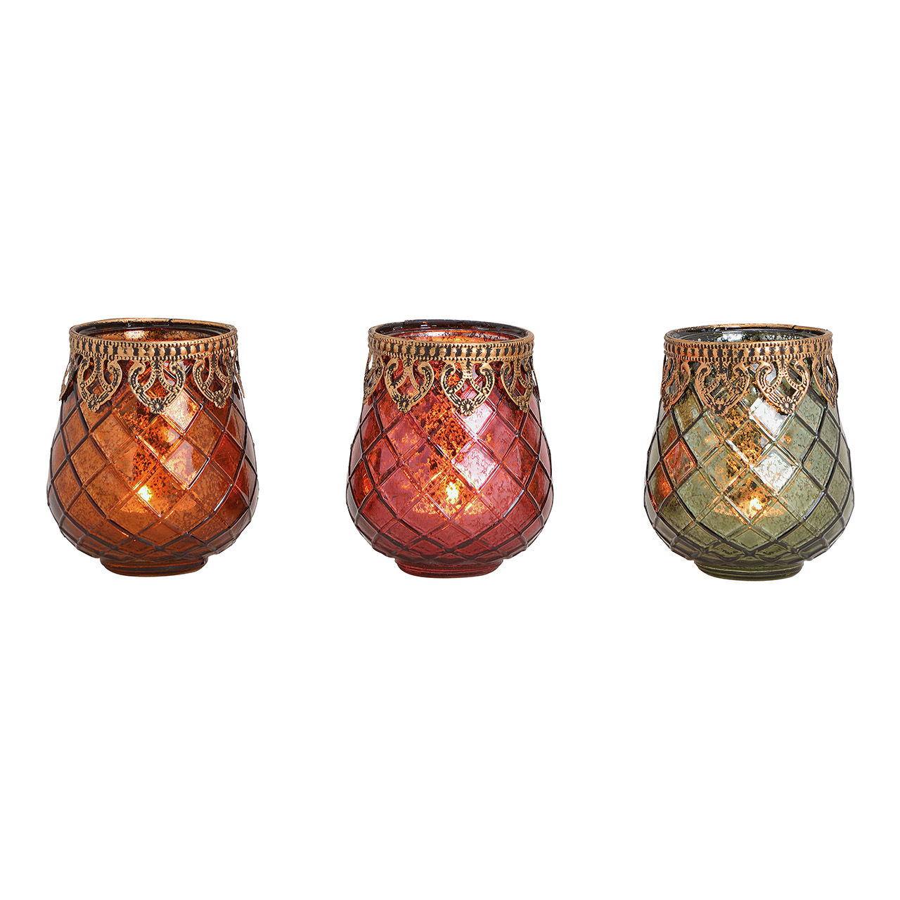 Windlicht mit Metall Rand aus Glas Braun, pink, grün 3-fach, (B/H/T) 9x10x9cm Windlicht mit Metall Rand aus Glas Braun, pink, grün 3-fach, (B/H/T) 9x10x9cm