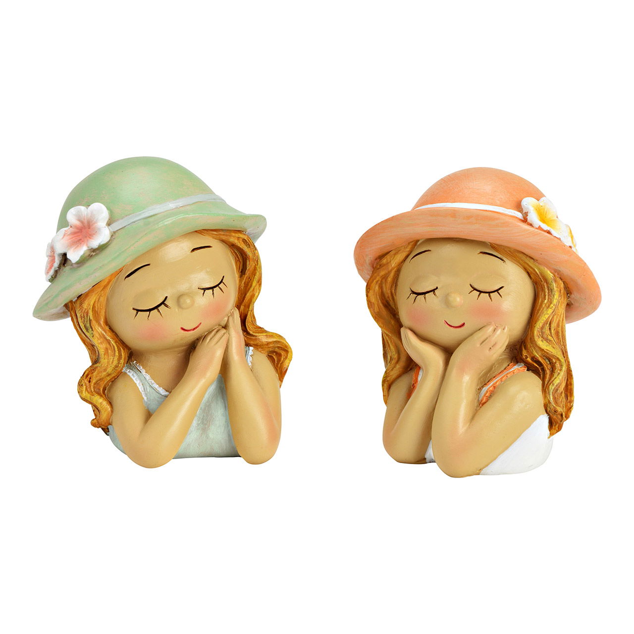 Figura di ragazza con cappello in polietilene, 2 pieghe, verde/marrone (L/H/D) 8x9x7cm