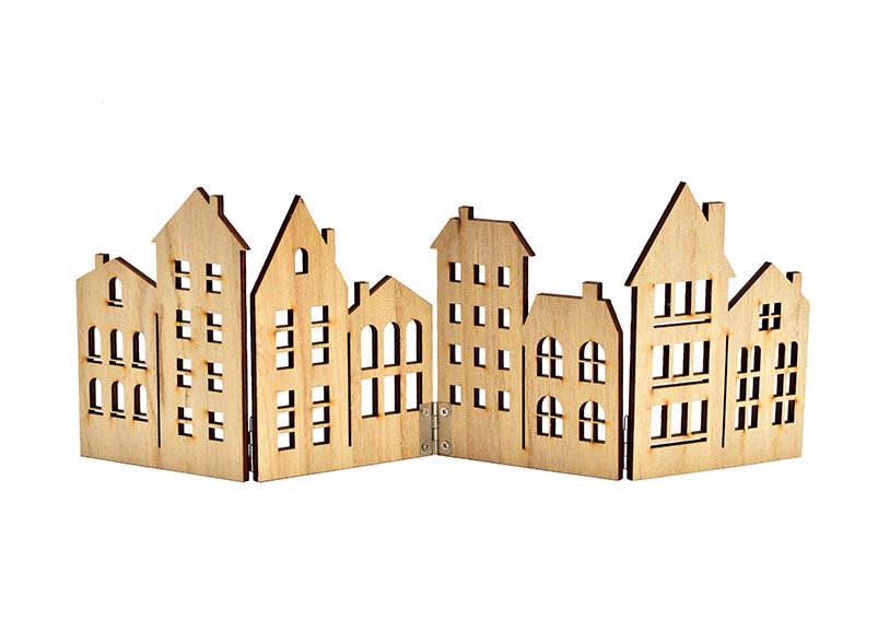 Wooden stand Houses natural (W/H) 38x13cm