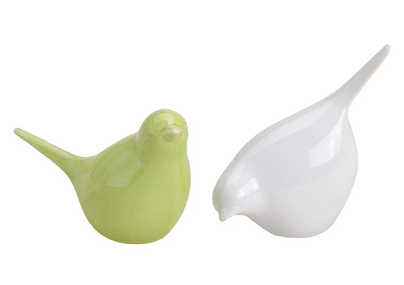 Pájaro verde/blanco de porcelana, 8 piezas surtidas, W8 x D3 x H9 cm