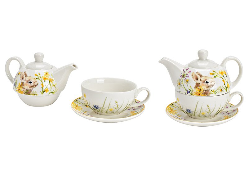 Teapots Set Bunny Decor porcelain White Set of 3, (W/H/D) 15x16x15cm 400ml/250ml