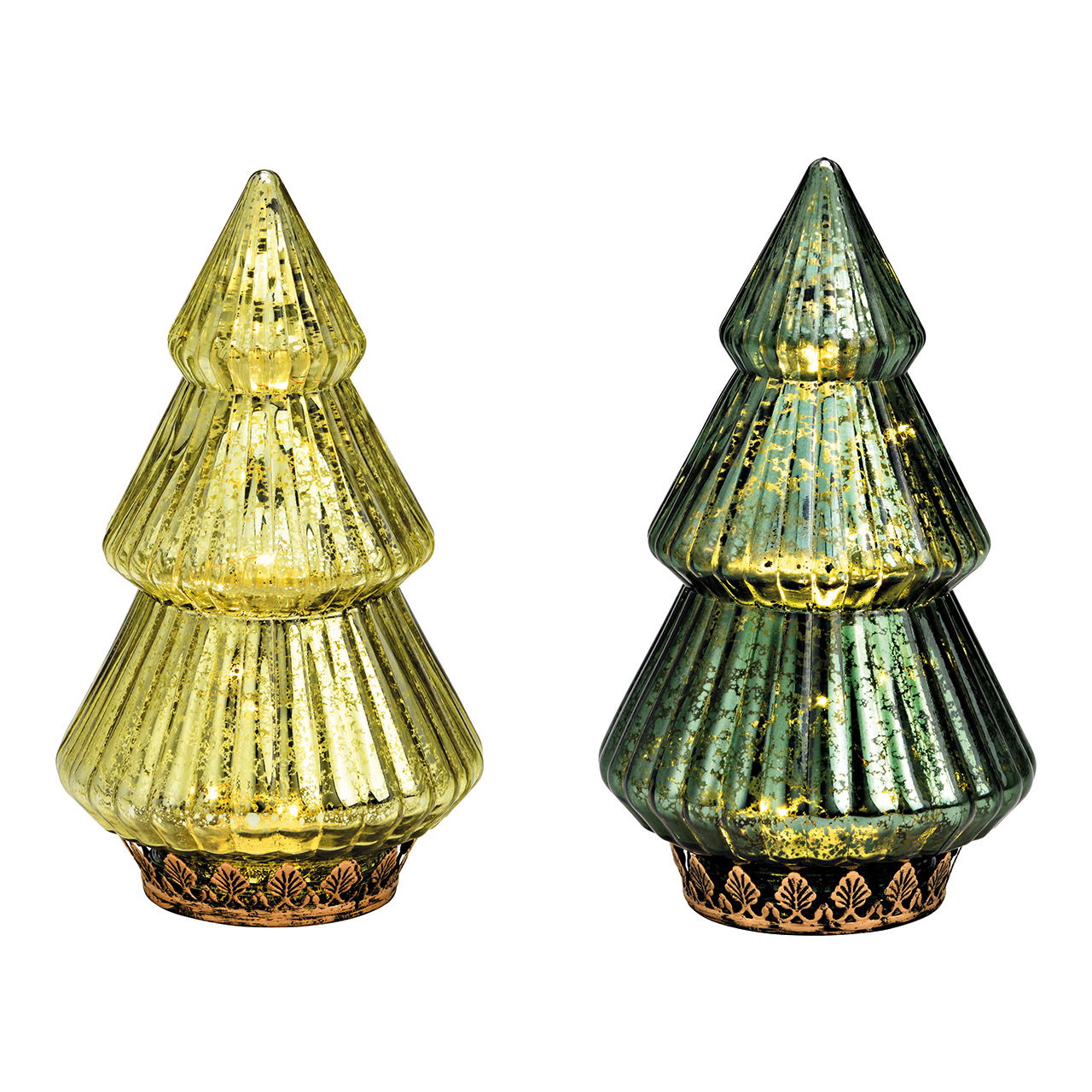 Sapin avec LED, fonctionnement sur piles 2xAAA non incluses en verre vert 2 fois, (L/H/P) 12x22x12cm