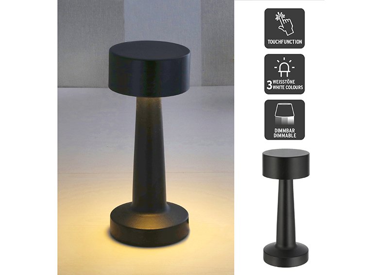 LED table lamp TOUCH, USB, iron, 20LEDs 3W, infinitely dimmable, black (W/H/D) 9x21x9cm