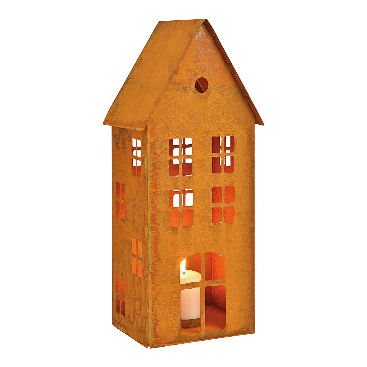 Lantern house, rusty finish, made of brown metal (W/H/D) 17x40x14cm