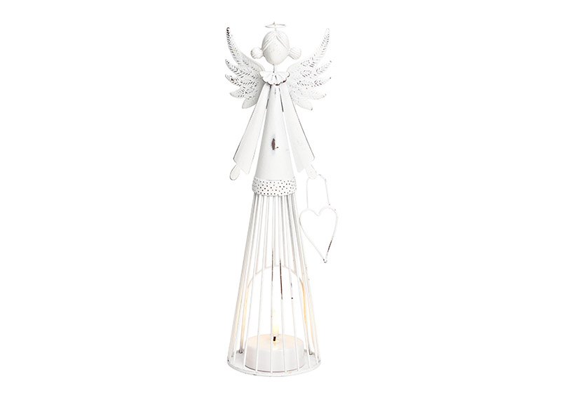 Linterna ángel con corazón de metal blanco (A/A/P) 12x33x9cm