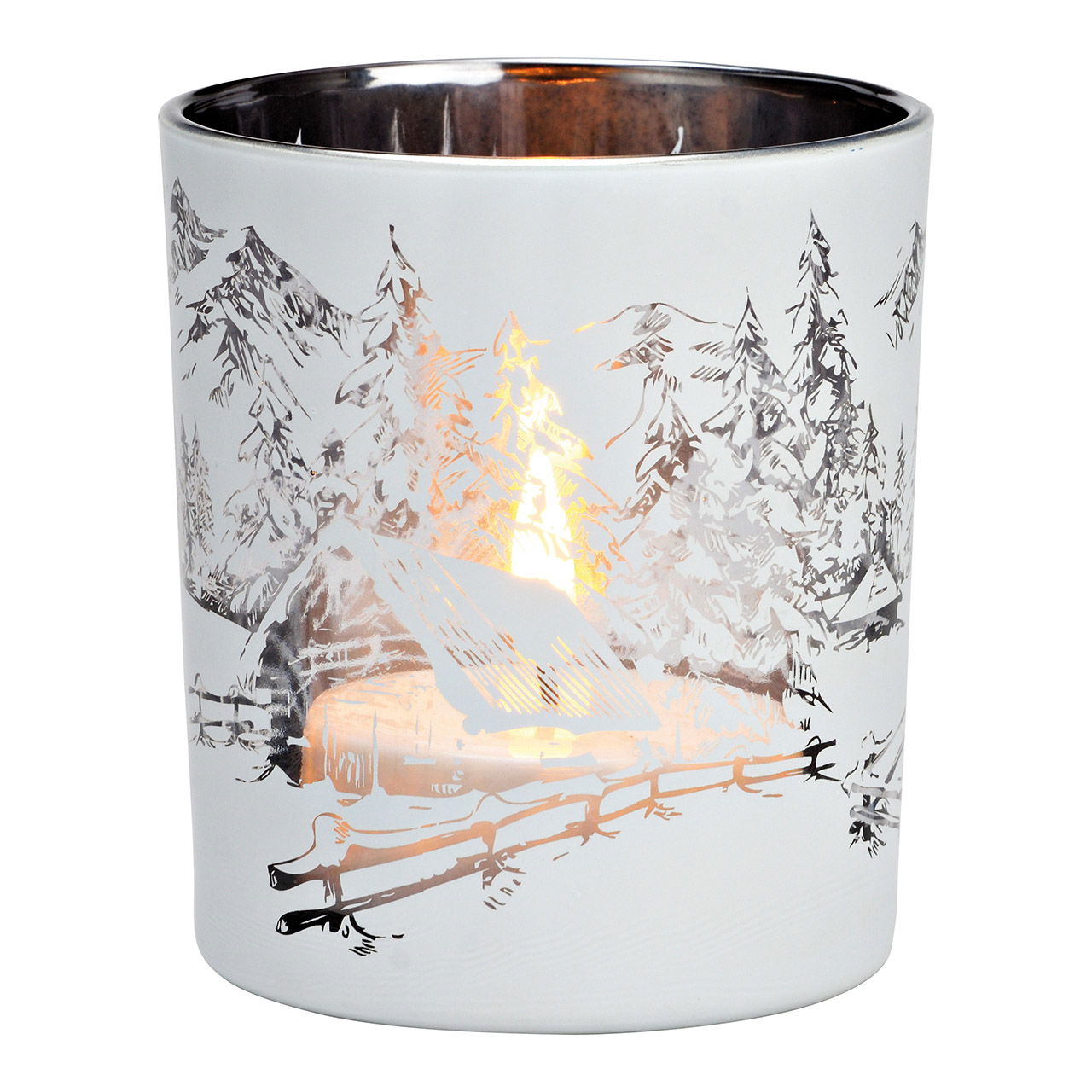 Wind light tea light holder winter forest made of glass white (W/H/D) 9x10x9cm