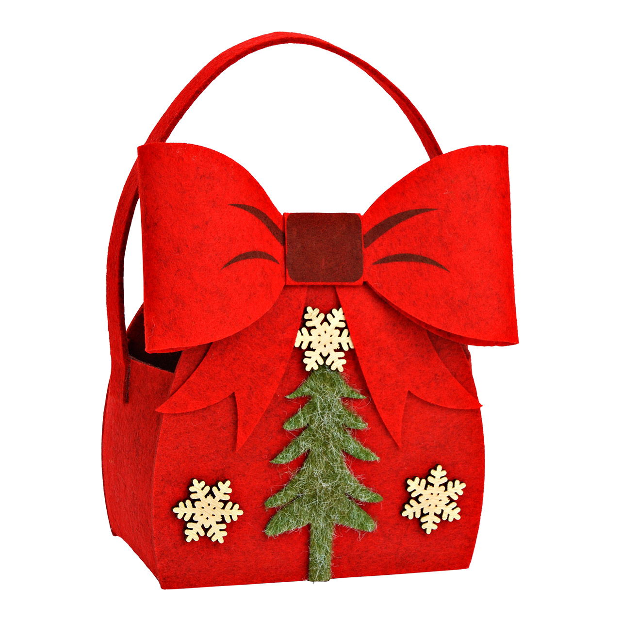 Bag with bow, Christmas tree made of felt, red(W/H/D) 18x24x9cm