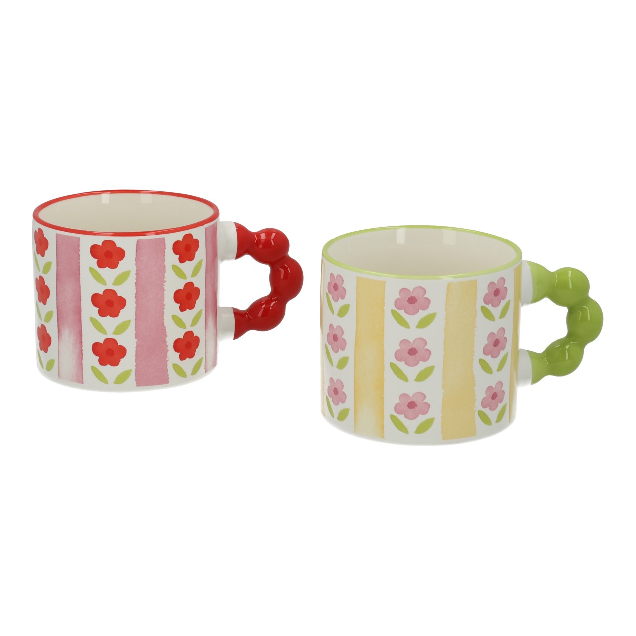 Tasse, Kaffeemug, Blumenmuster, Streifen, Farbige Henkel