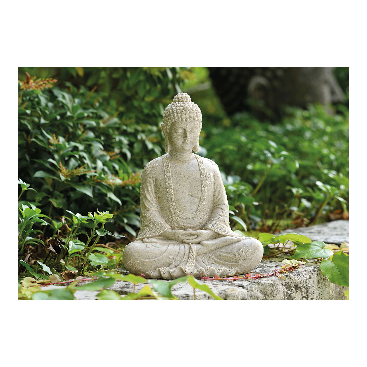 Bouddha beige en poly, L19 x P13 x H23 cm Kunst, Gebet, Person, Buddha