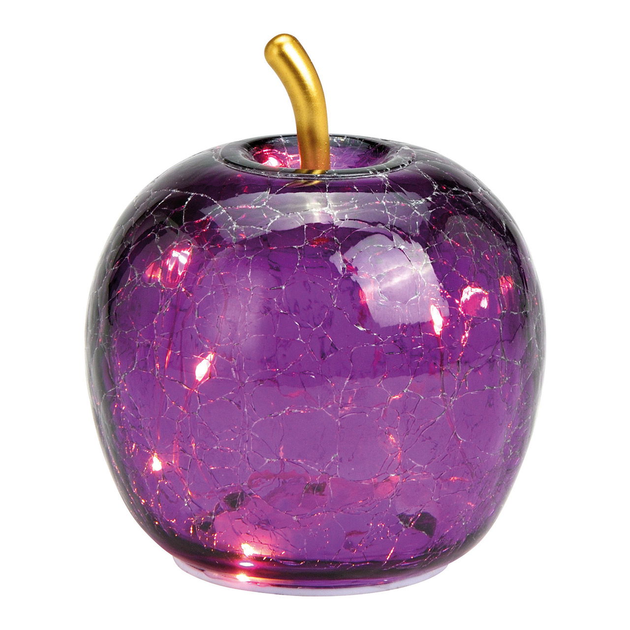 Pomme avec 10 LED avec minuterie en verre violet foncé (L/H/P) 11x12x11cm