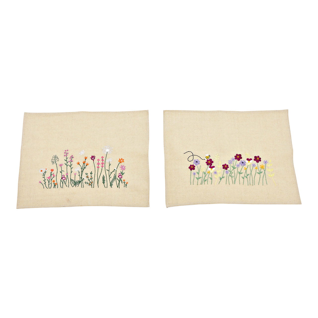 Placemat met bloemenborduursel in linnen beige 2-voudig, (B/H) 44x34cm