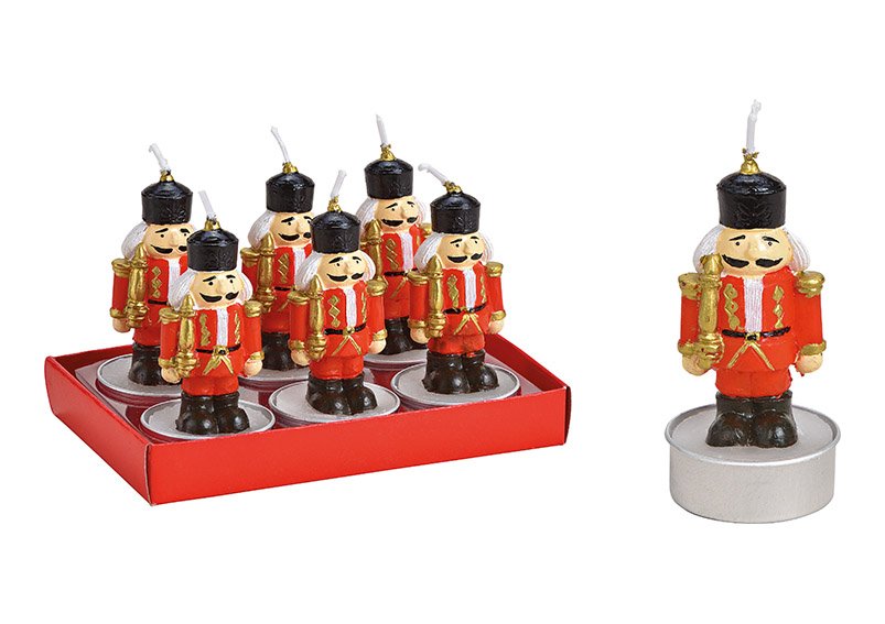 Set de bougies chauffe-plat craqueur de noix 4x7x4cm en cire rouge, set de 6, (L/H/P) 14x9x8cm