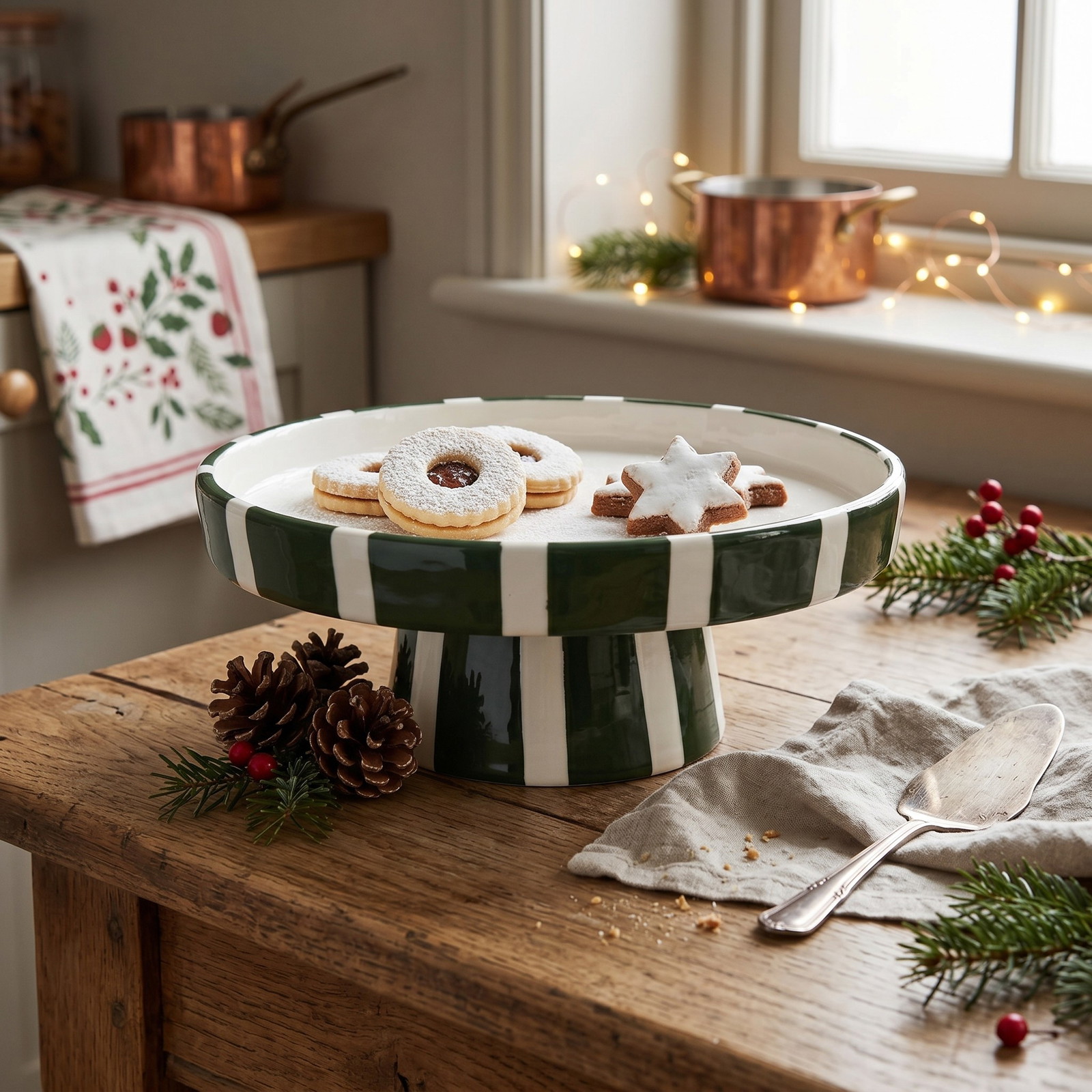 Keramische taartstandaard rood/groen 2 assorti (B/H/D) 17x6x17cm Schüssel, Teller, Tischgeschirr, Keramik, grün-weiß