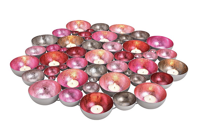 Bowl/windlight metal pink/rose/silver 60x5x60cm