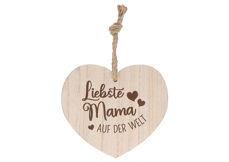 Suspension coeur, chère maman du monde, en bois naturel (L/H/P) 18x16x1,5cm