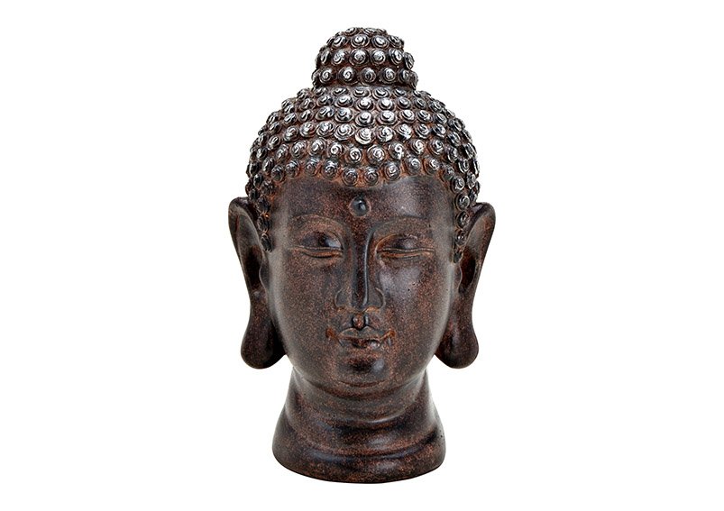 Testa di Buddha in poli marrone (w/h/d) 12x20x12cm