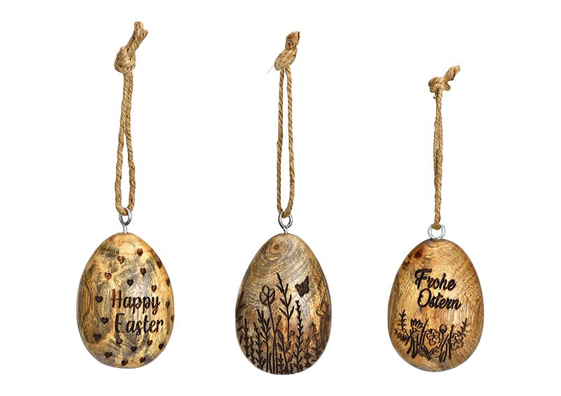 Appendino per uova di Pasqua in legno di mango marrone a 3 pieghe, (L/A/D) 5x7x5cm