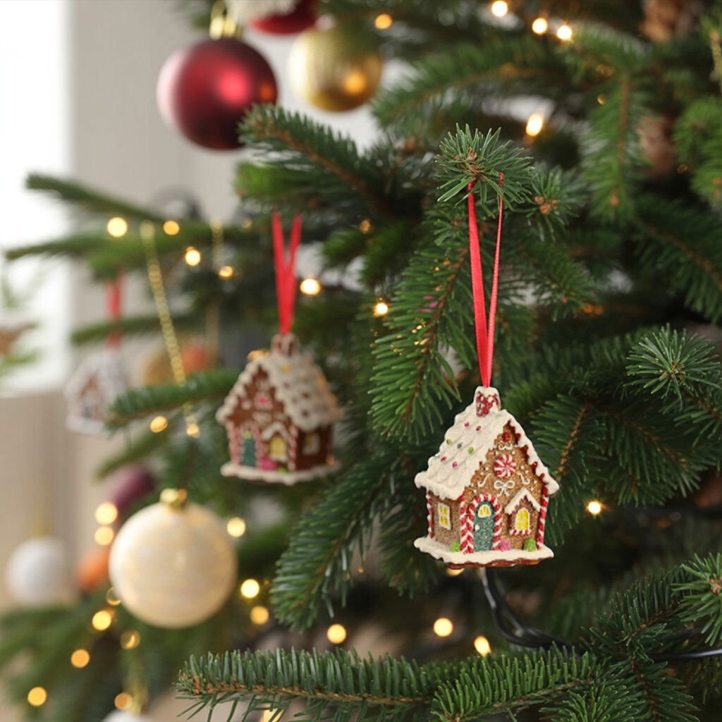 Hänger Lebkuchenhaus aus Poly bunt 3-fach, (B/H/T) 6x10x5cm Weihnachten, Weihnachtsdekorationen, Weihnachtsbaum, Christbaumschmuck, Festival
