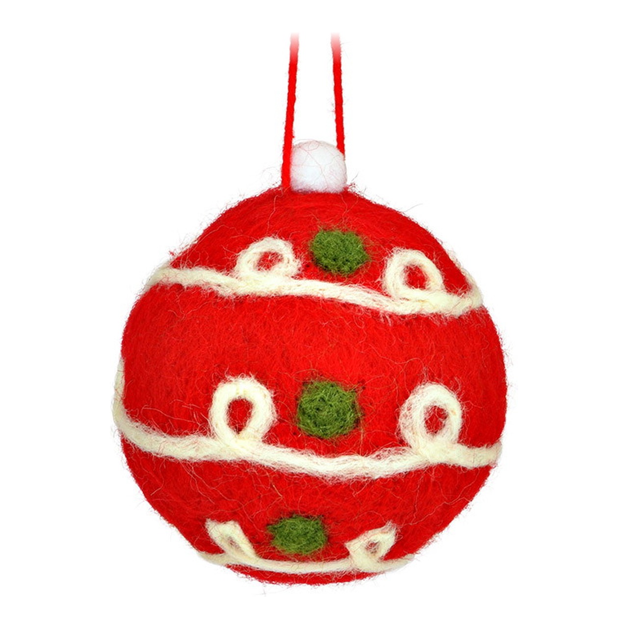 Hänger Weihnachtskugel aus Filz, Rot (B/H/T) 7x8x7cm Ø7cm Weihnachtskugel, Filz, Rot, Weiße Muster, Aufhängeband