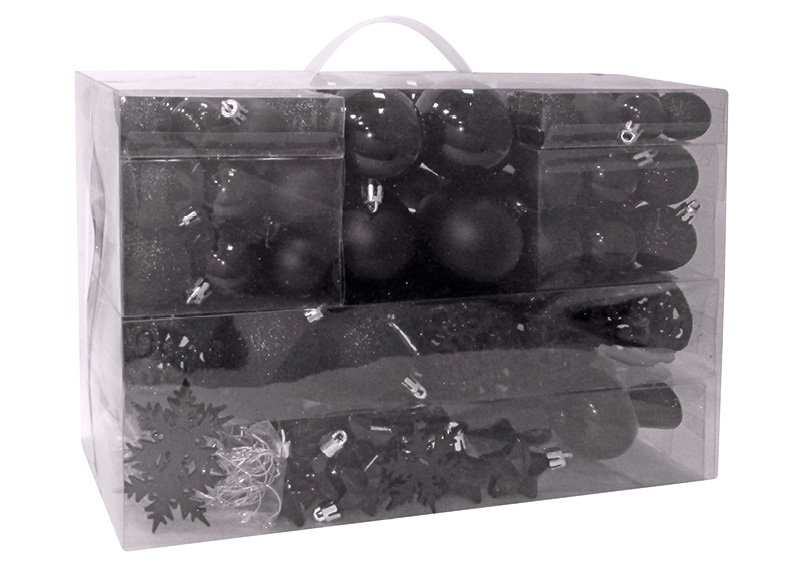 Weihnachtskugel-Set aus Kunststoff Schwarz 111er Set, (B/H/T) 36x23x12cm Ø 3/4/6 cm