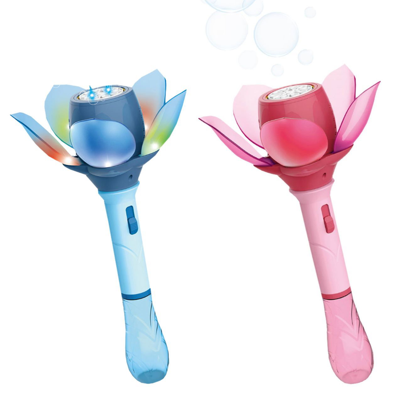 Soap bubbles lotus flower, 2/s, approx. 33cm plastic, incl. 1x soap bubbles (115ml), 1x AA battery 14500/500mah (included) and plastic charging cable blue 2 assorted (W/H/D) 10x33x10cm incl. 1xAA Lichtblumen-Lavio, LED Lichtstab, Blütenform, Kinder Spielzeug, Farben Blau Pink