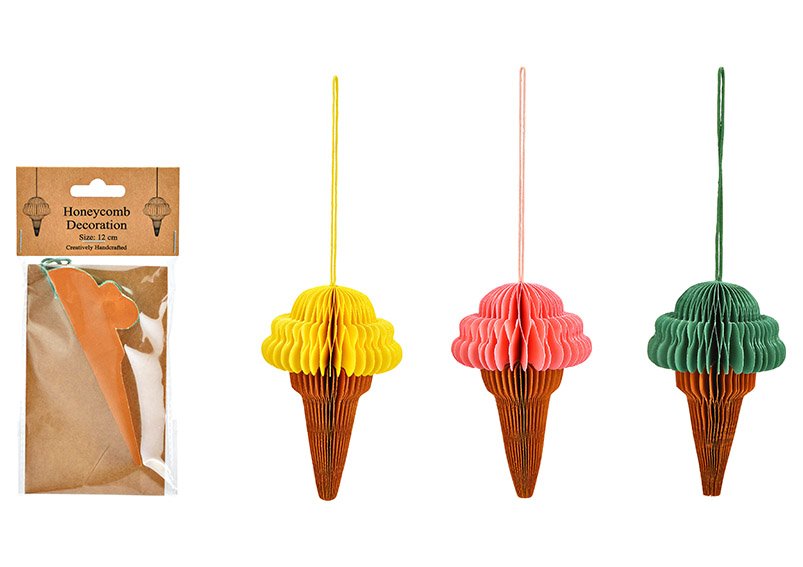 Hanger Honeycomb ice cream of paper/cardboard pink, yellow, green 3-fold, (W/H/D) 8x12x8cm