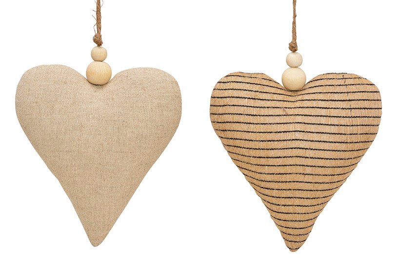 Hanger heart made of textile beige double, (w / h / d) 17x19x7cm