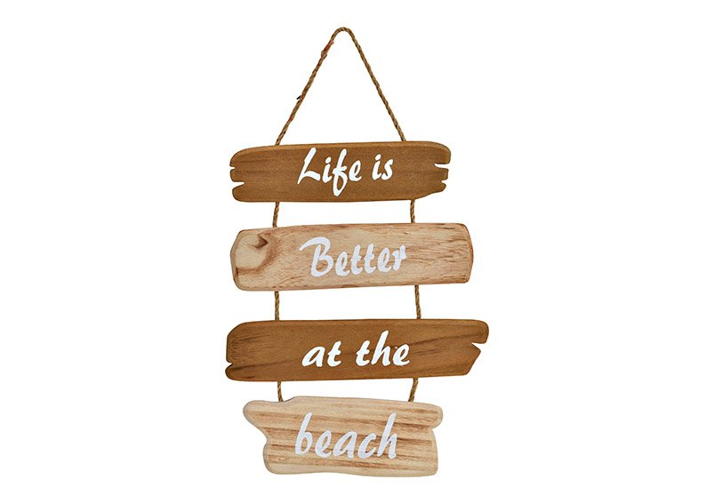 Percha, La vida es mejor en la playa, madera natural (c/h/d) 28x35x1cm