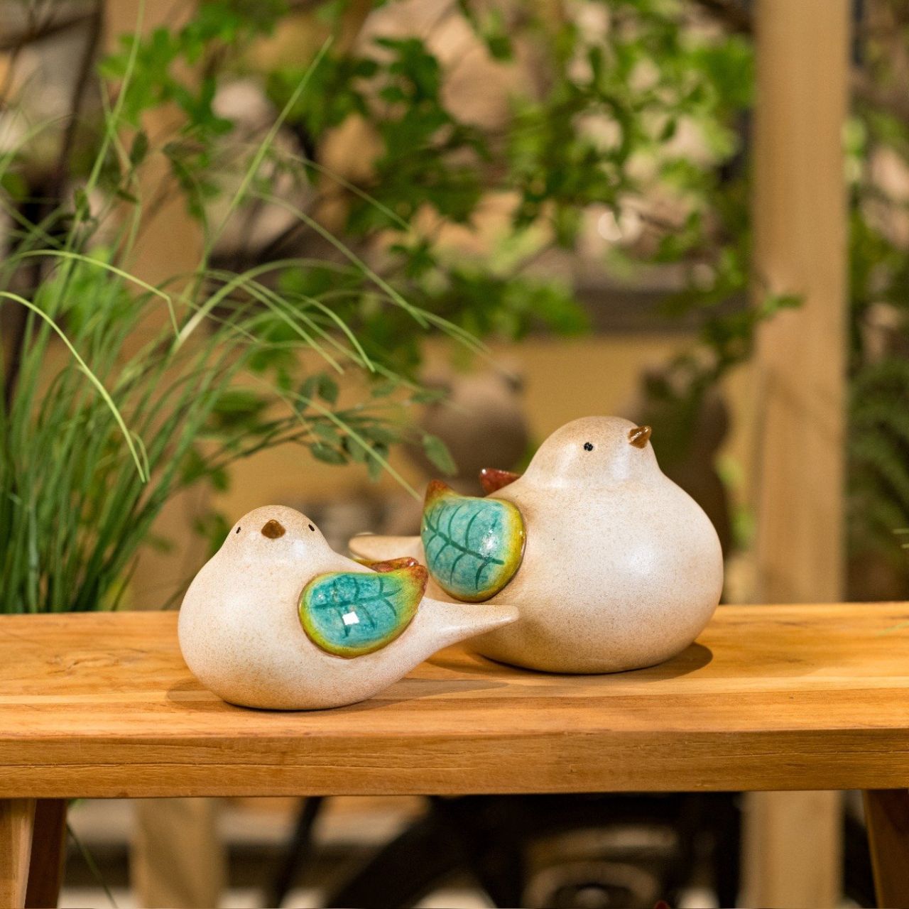 Pájaro de cerámica natural, verde 2 pliegues, (A/A/P) 20x12x13cm Pájaro de cerámica natural, verde 2 pliegues, (A/A/P) 20x12x13cm