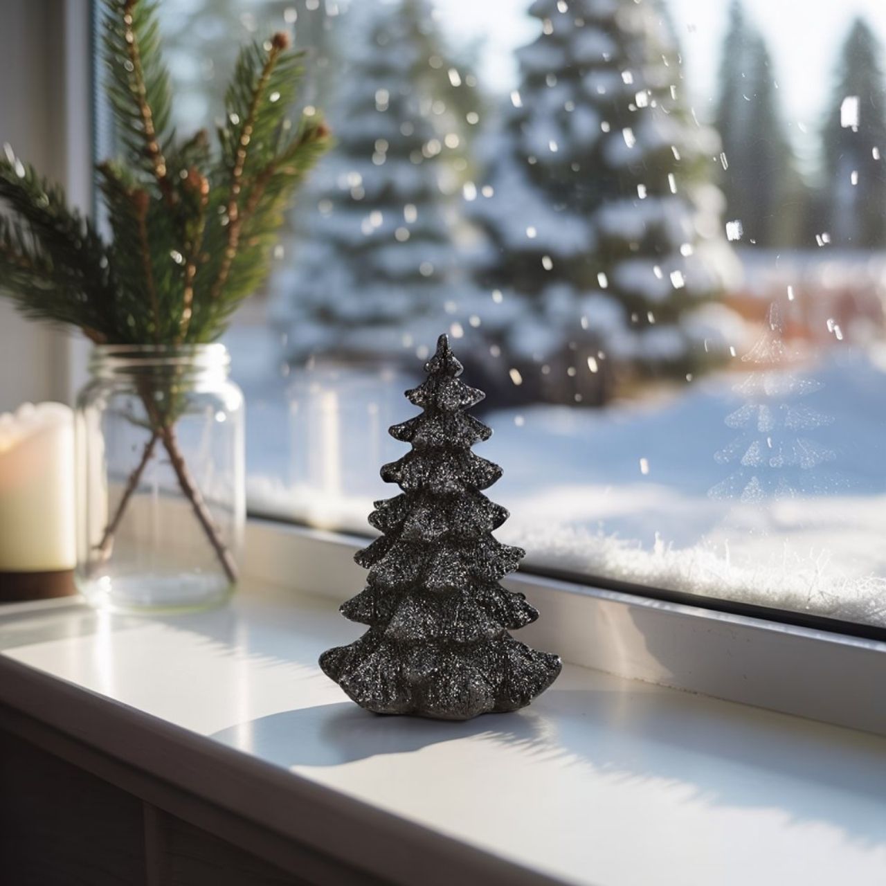 Árbol de Navidad de poliéster negro (A/A/P) 14x21x14cm