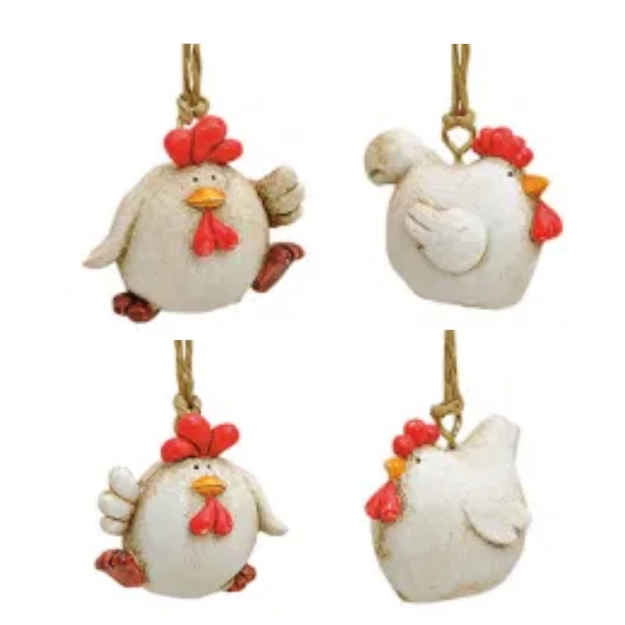 Huhn zum Hängen im Holz-Display aus Poly, 4-fach sortiert, 4 cm Huhn, Küken-Animation, Hänger, Weihnachtsdeko, Figur