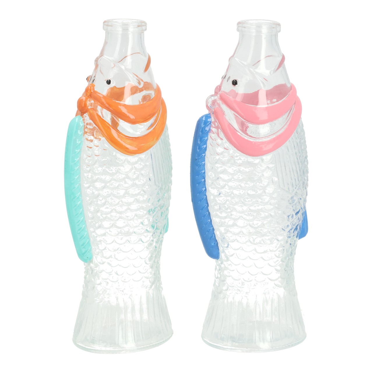 glasflasche, fischform, farbiger_schal, spielzeug, transparent