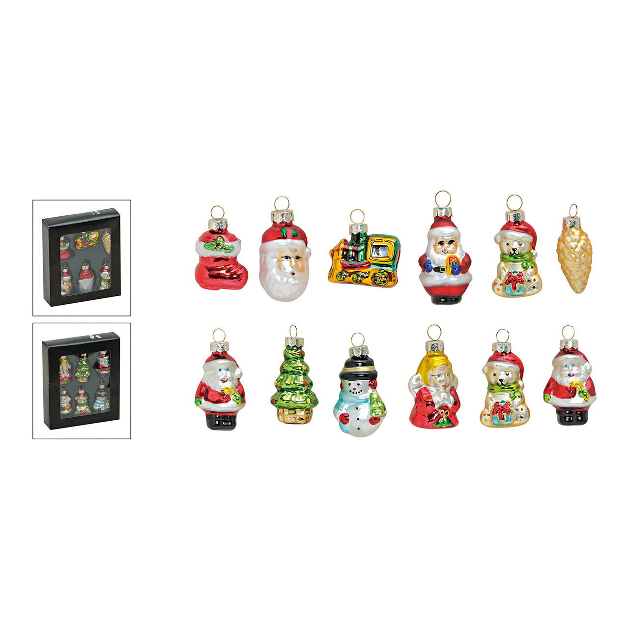 Weihnachtshänger aus Glas, 2-fach, 6tlg. Bunt (B/H/T) 4x6.5x3cm Weihnachtshänger aus Glas, 2-fach, 6tlg. Bunt (B/H/T) 4x6.5x3cm