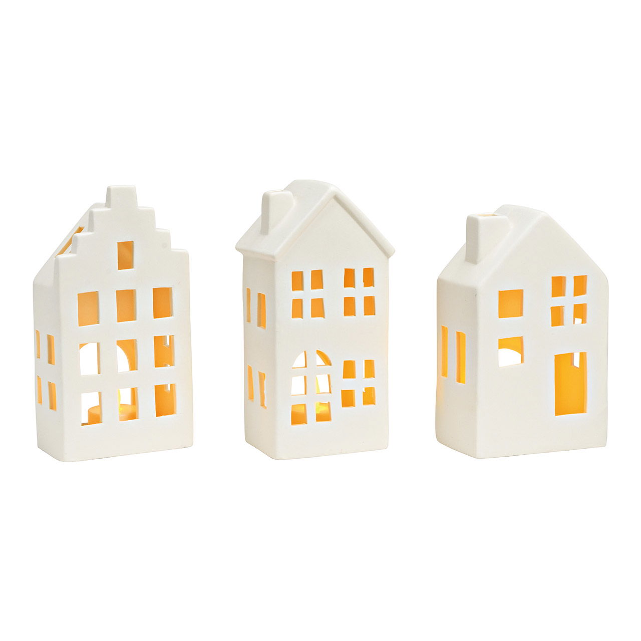 Tea light house made of ceramic, 3-fold, white (W/H/D) 10x18x6cm