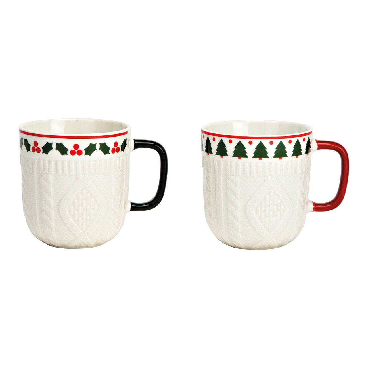 Tazza Natale deco, motivo a maglia 3D in porcellana bianca (L/H/D) 12x9x9cm 345ml