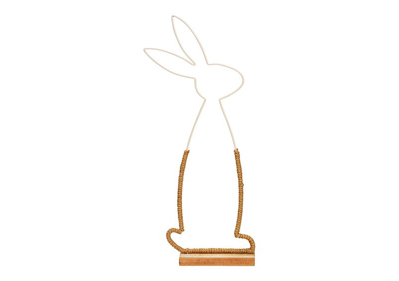 Display rabbit with jute ribbon on wooden base made of metal natural (W/H/D) 16x42x5cm