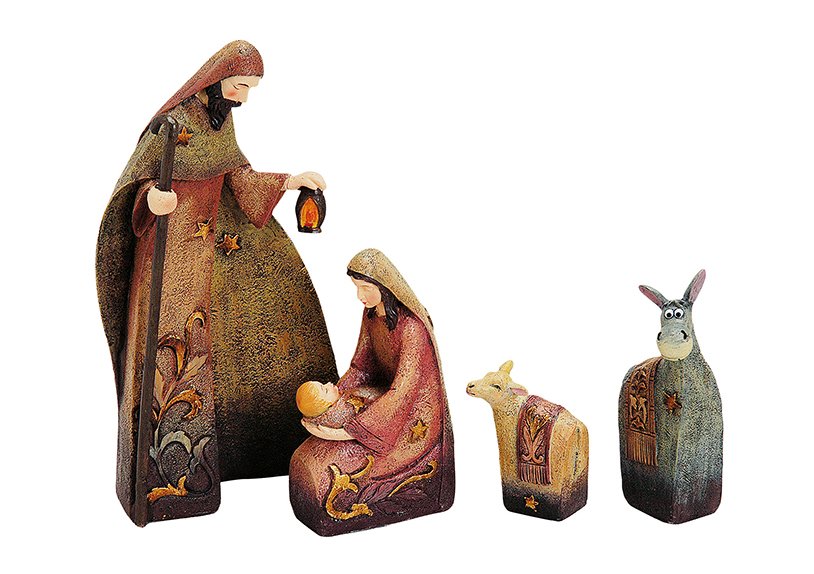 Set de figurines de crèche en poly, 4 pièces, 6-22 cm