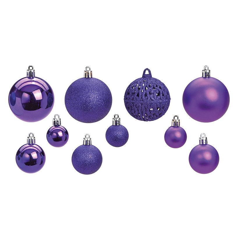 Xmas ball set of 100, plastic, lila, 35x23x12cm ø3/4/6cm