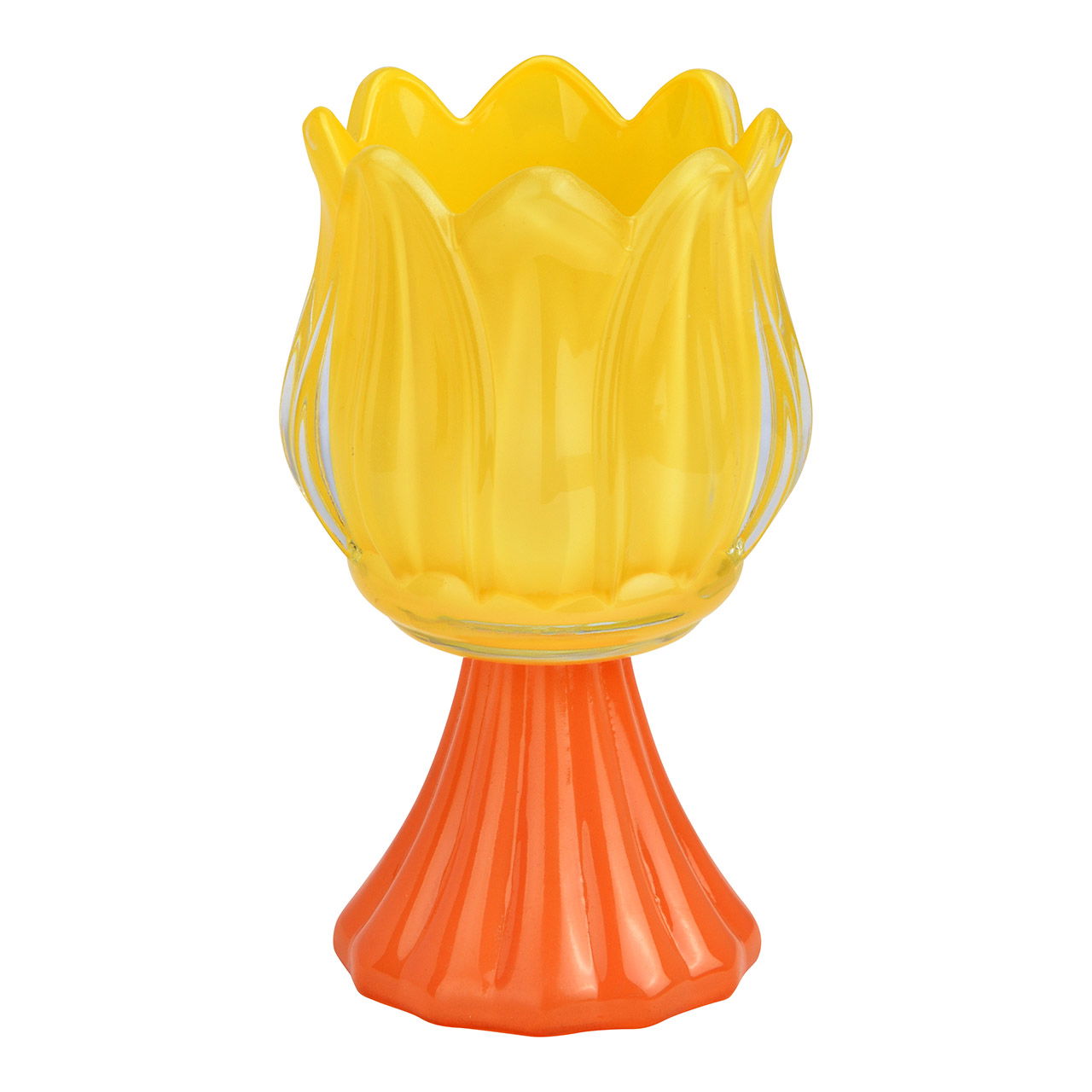Windlicht Tulpe aus Glas, Gelb/Orange (B/H/T) 7x11x7cm