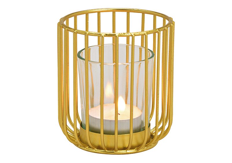 Linterna de metal, vidrio dorado (c/h/d) 8x9x8cm