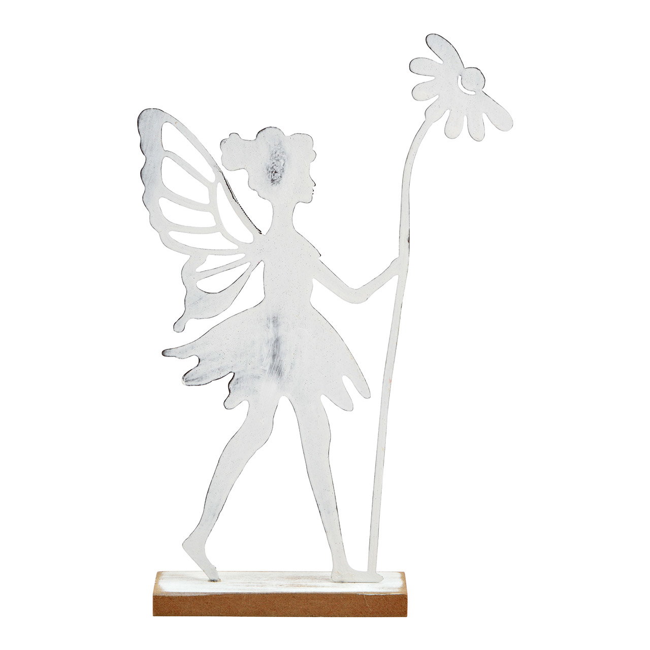 Elf on wooden base made of white metal (W/H/D) 14x21x4cm Elf on wooden base made of white metal (W/H/D) 14x21x4cm