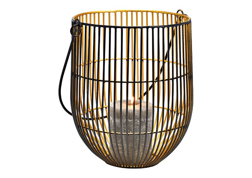 Metal lantern black, gold (W/H/D) 18x23x18cm
