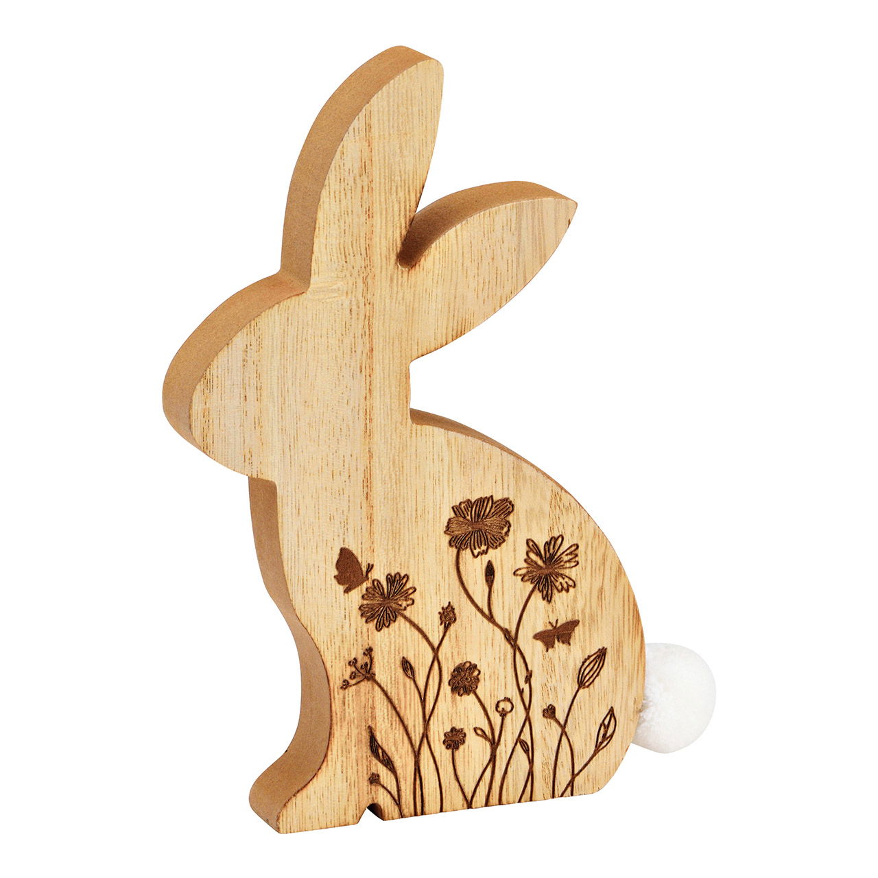 Hase Blumenwiesen Dekor aus Holz natur (B/H/T) 11x18x2cm