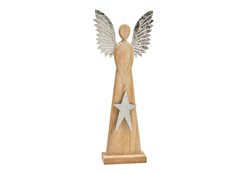 Aufsteller Engel aus Holz silber (B/H/T) 14x34x5cm